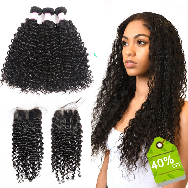 Pre Plucked Brazilian Curly Lace Closure and bundles 9A Human Hair Lace 4x4 Closure Remy Hair