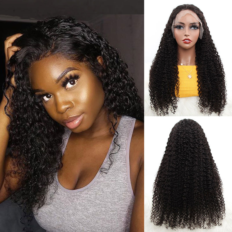 Mongolian Kinky Curly 100% virgin Human Hair Wigs 13x4 Lace Frontal Wig 150% density  Pre-plucked Natural Hairline with baby hair