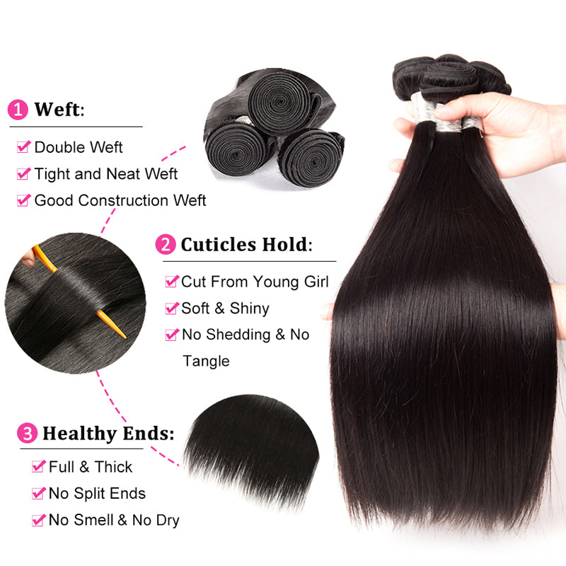 9a Straight Bundles With Closure Brazilian Hair Weave Bundles With Closure Human Hair Bundles With Closure Hair Extension