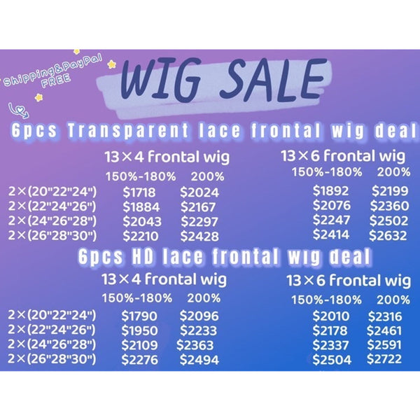 6PCS WIGS DEAL 150% 180% 200% DENSITY BRAZILIAN HUMAN HAIR