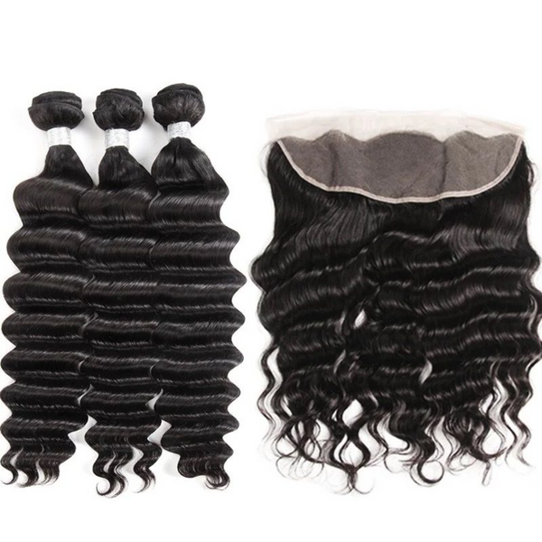 deep wave bundles with frontal natural color hd lace transparent lace virgin hair