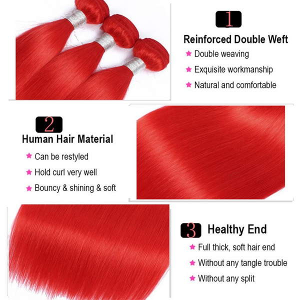 3PCS STRAIGHT BUNDLES WITH A CLOSURE RED PERUVIAN HUMAN HAIR