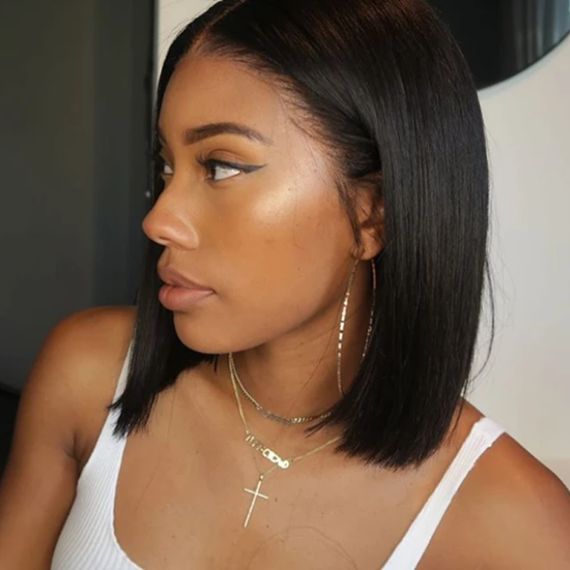 360 Lace Frontal Wig Straight Short  Bob Lace Front Wigs Malaysian Human Hair Wigs 150% Density