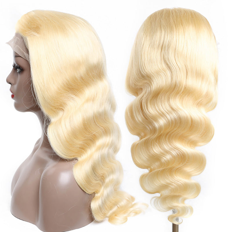 Full Lace Human Hair Wig 613 Honey Blonde Colored Remy Brazilian Body Wave Glueless Transparent Lace Wigs for Women 130% density