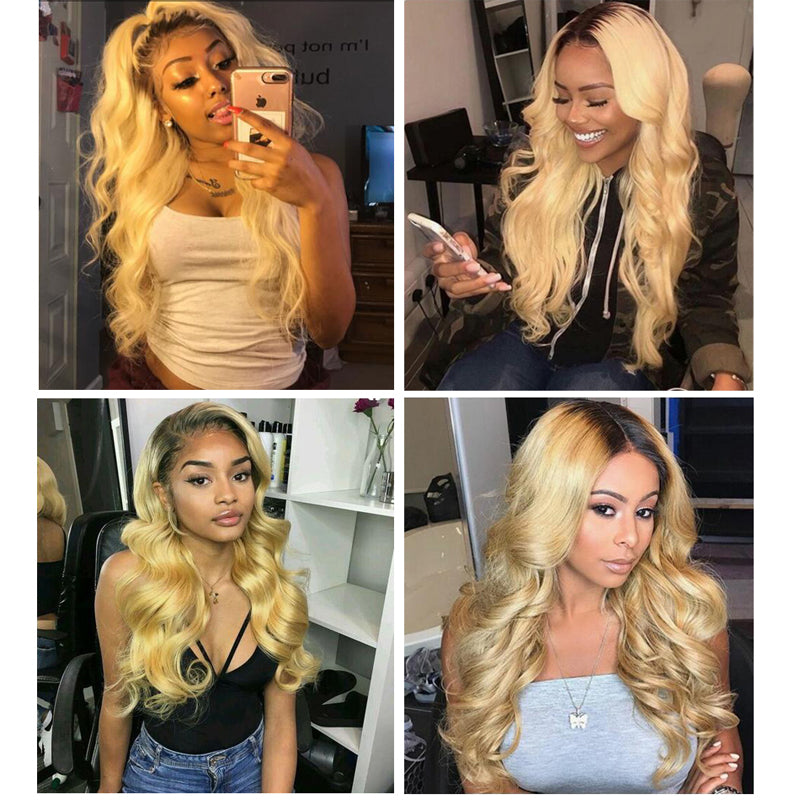 3/4 PC Two Tone Ombre Color Brazilian Hair 1B/613 Blonde Body Wave Human Hair Weave Bundles Remy Hair Can Be Dyed