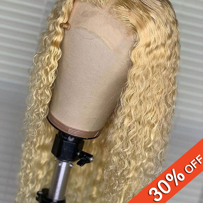 Transparent Full Lace 613 Blonde Curly Wigs malaysian Remy Human Hair Wig Pre Plucked Hair 150% Density