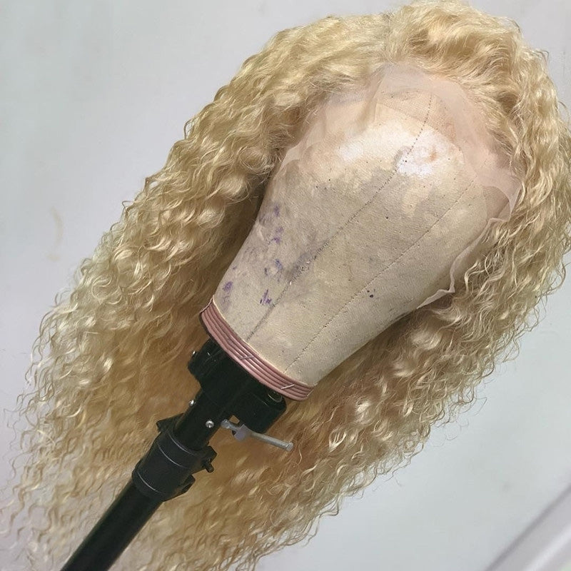 Transparent Full Lace 613 Blonde Curly Wigs malaysian Remy Human Hair Wig Pre Plucked Hair 150% Density