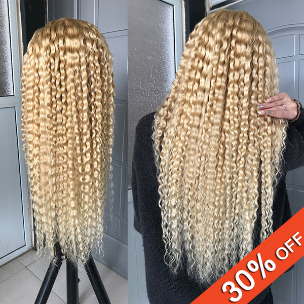 Transparent Full Lace 613 Blonde Curly Wigs Mongolian Remy Human Hair Wig Pre Plucked Hair 130% Density