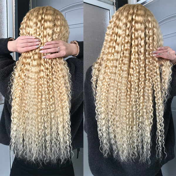 Transparent Full Lace 613 Blonde Curly Wigs Mongolian Remy Human Hair Wig Pre Plucked Hair 130% Density