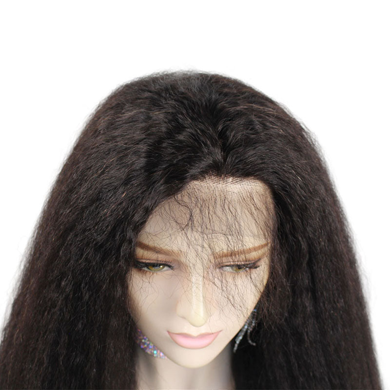 Kinky Straight Lace Front Human Hair Wigs Bleached Knots Brazilian Remy Hair Glueless 13*4 wig With Baby Hair 130% Density