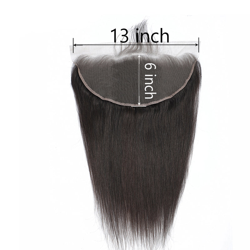 Brazilian Straight Transparent Lace 13x6 Frontal Closure 100% Remy Human Hair Lace Closure Free/Middle Part Natural Color 150% density