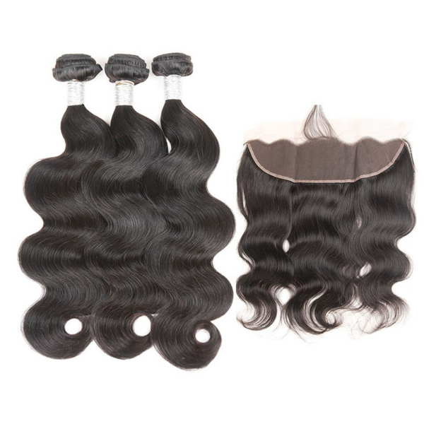 3PCS BODY WAVE BUNDLES WITH A FRONTAL NATURAL COLOR BURMESE HUMAN HAIR